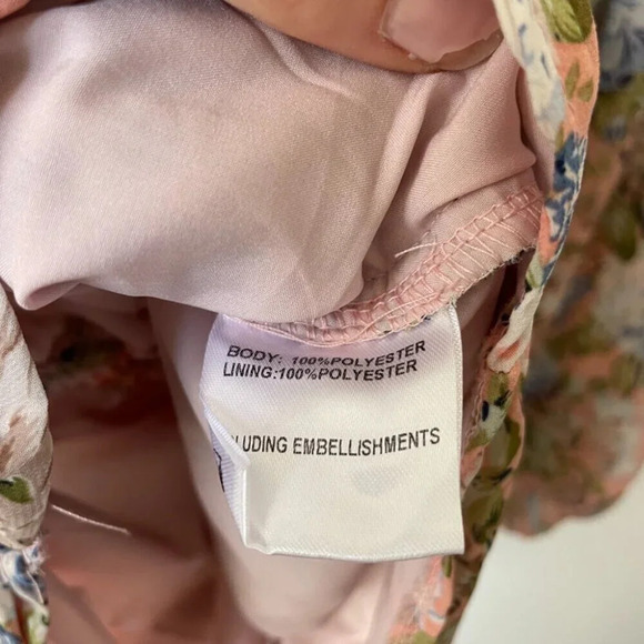 Hello Molly Basque Country Mini Dress Puff Long Sleeve Ruched Pink Green Size 2 - Picture 9 of 10